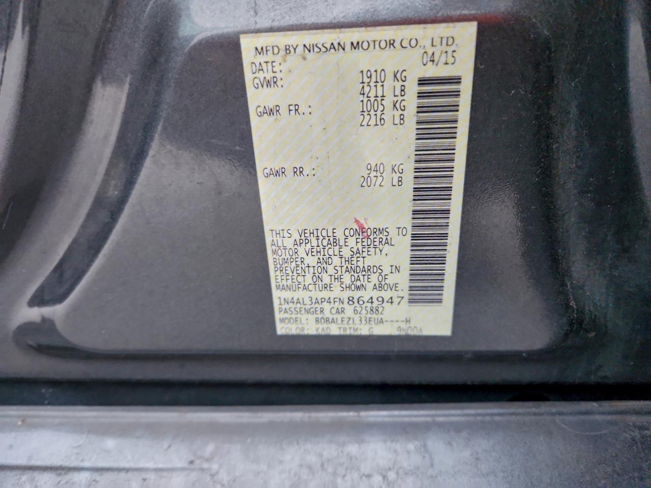 2015 NISSAN ALTIMA 2.5 photo 13