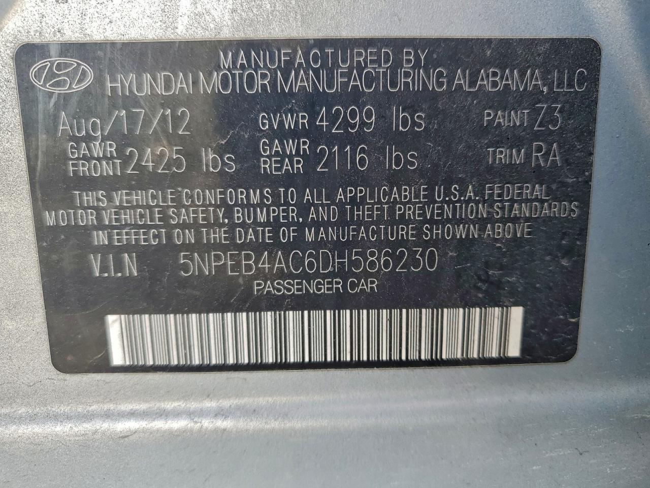 2013 HYUNDAI SONATA GLS photo 34