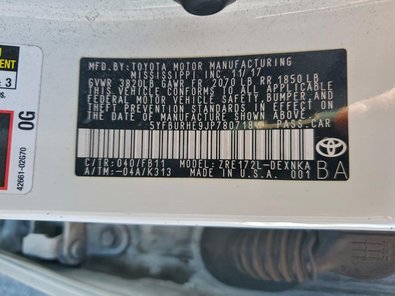 2018 TOYOTA COROLLA L photo 13
