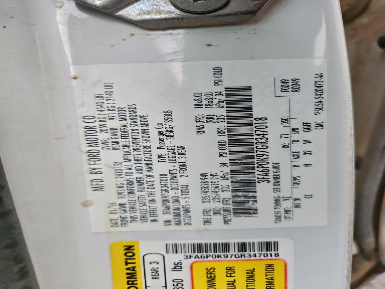 2016 FORD FUSION TITANIUM photo 12