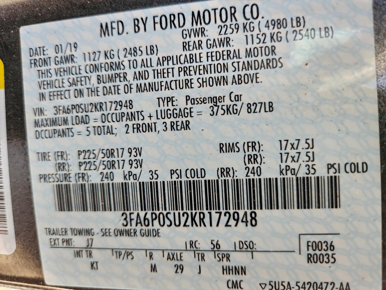 2019 FORD FUSION TITANIUM photo 12