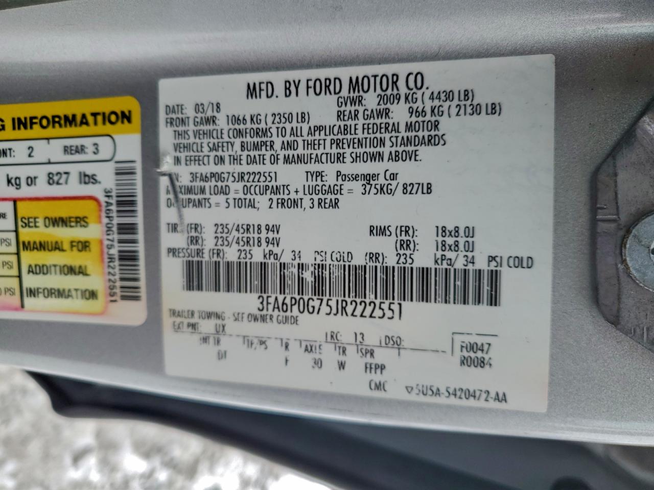 2018 FORD FUSION S photo 12