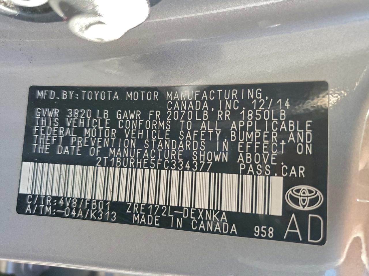 2015 TOYOTA COROLLA L photo 25