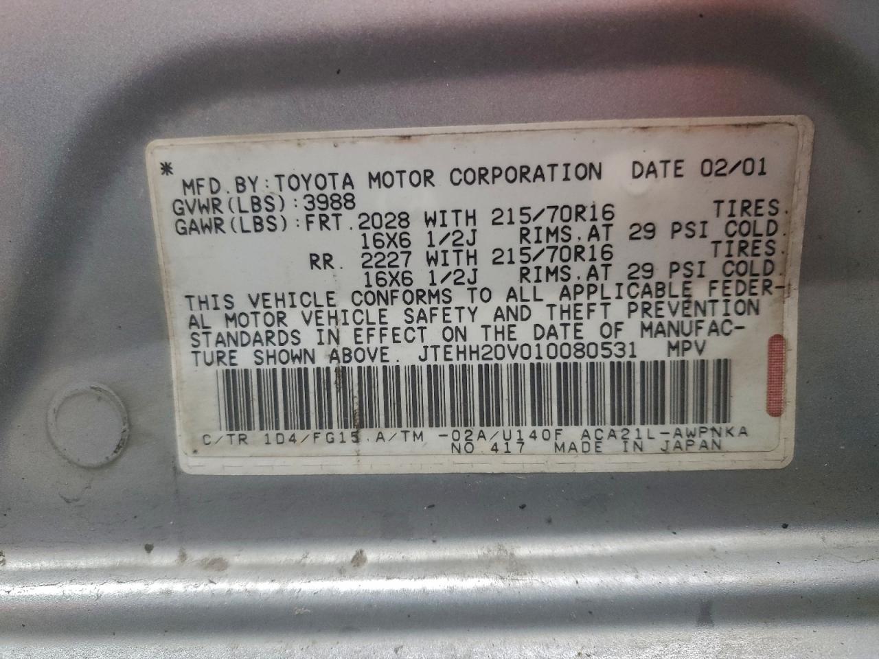 2001 TOYOTA RAV4 BASE photo 13