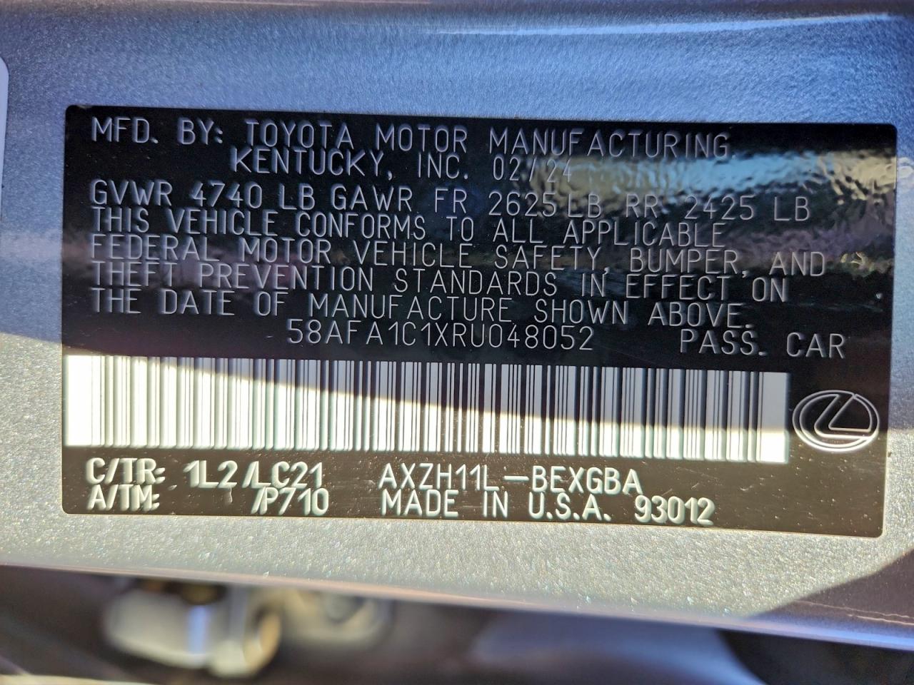 2024 LEXUS ES 300H BASE photo 12