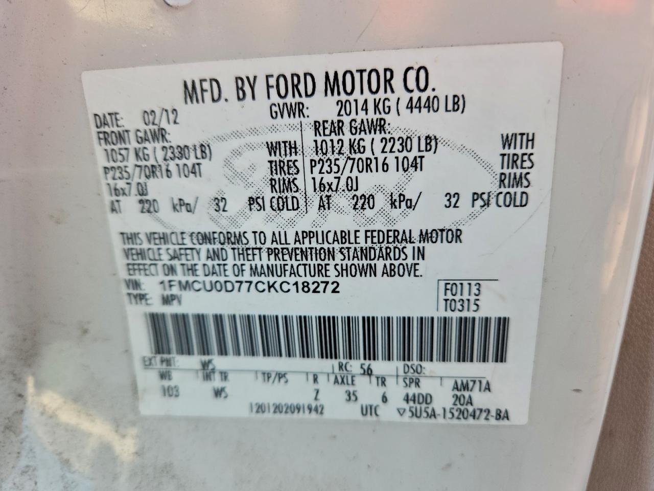 2012 FORD ESCAPE XLT photo 13