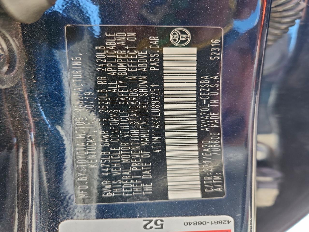 2020 TOYOTA CAMRY SE photo 12