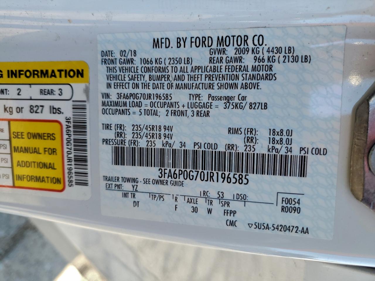 2018 FORD FUSION S photo 23