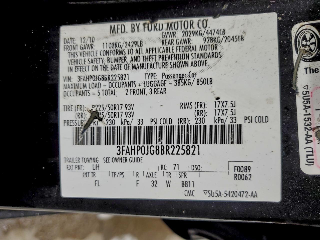 2011 FORD FUSION SEL photo 12