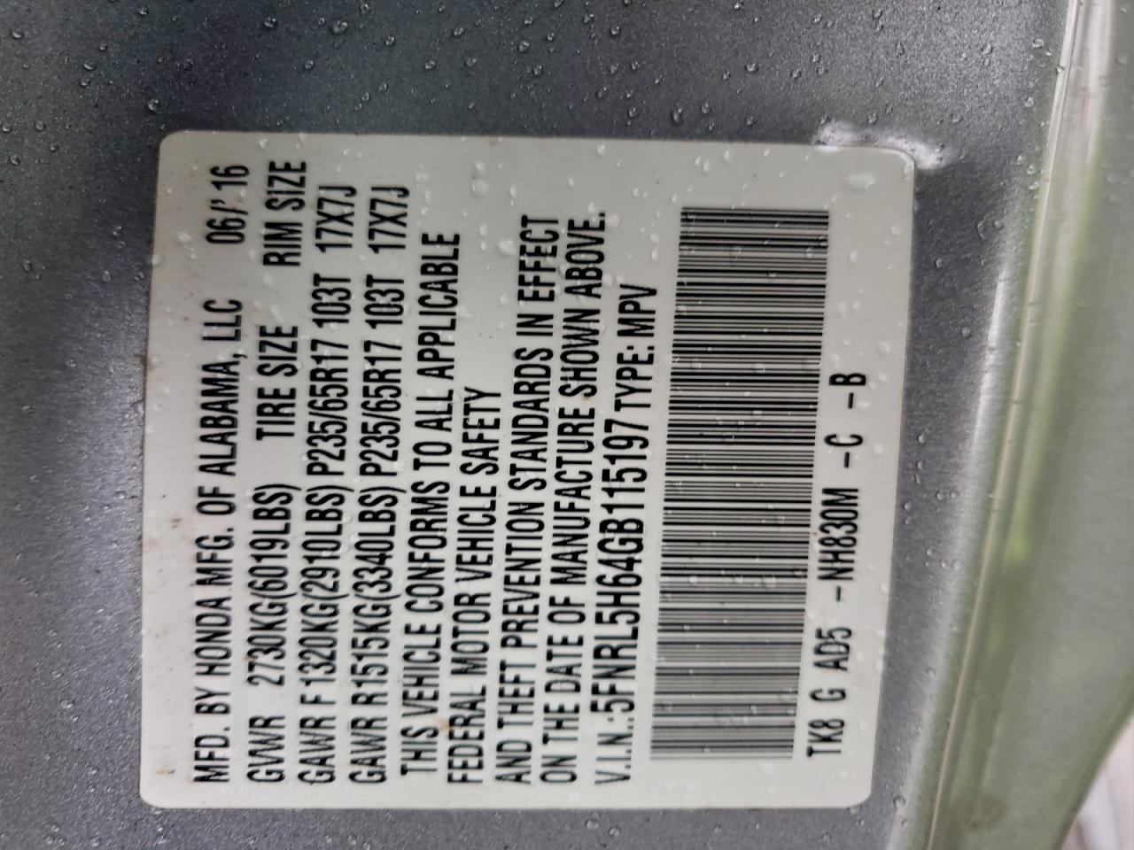 2016 HONDA ODYSSEY EXL photo 27