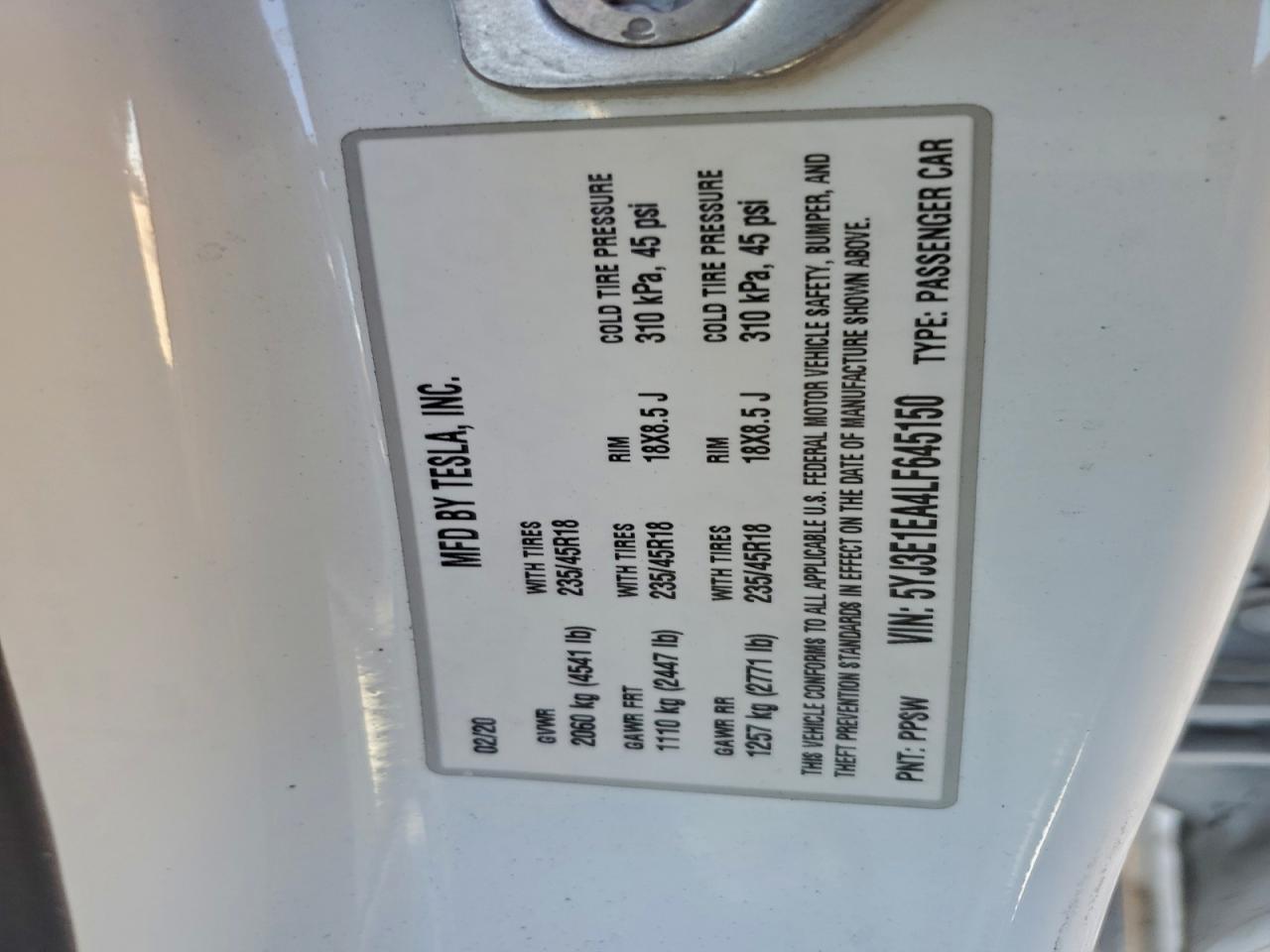 2020 TESLA MODEL 3 photo 12