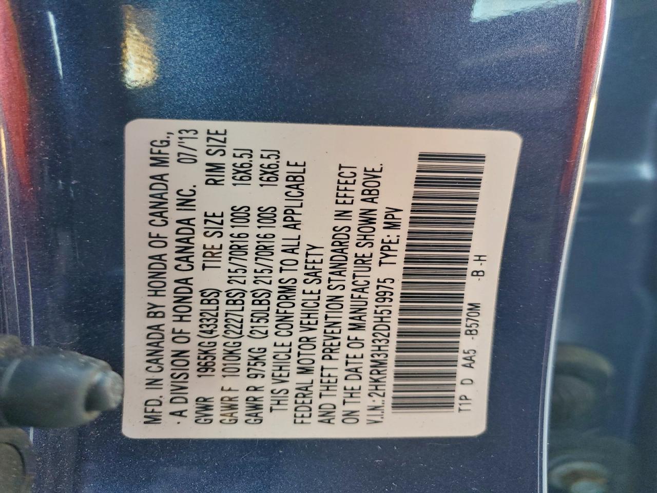 2013 HONDA CR-V LX photo 12