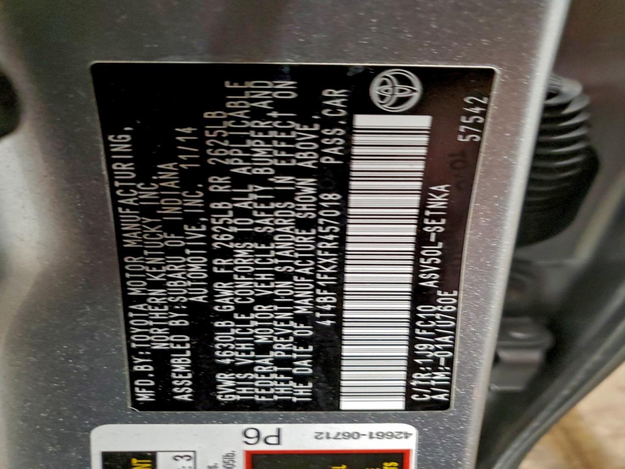 2015 TOYOTA CAMRY LE photo 12