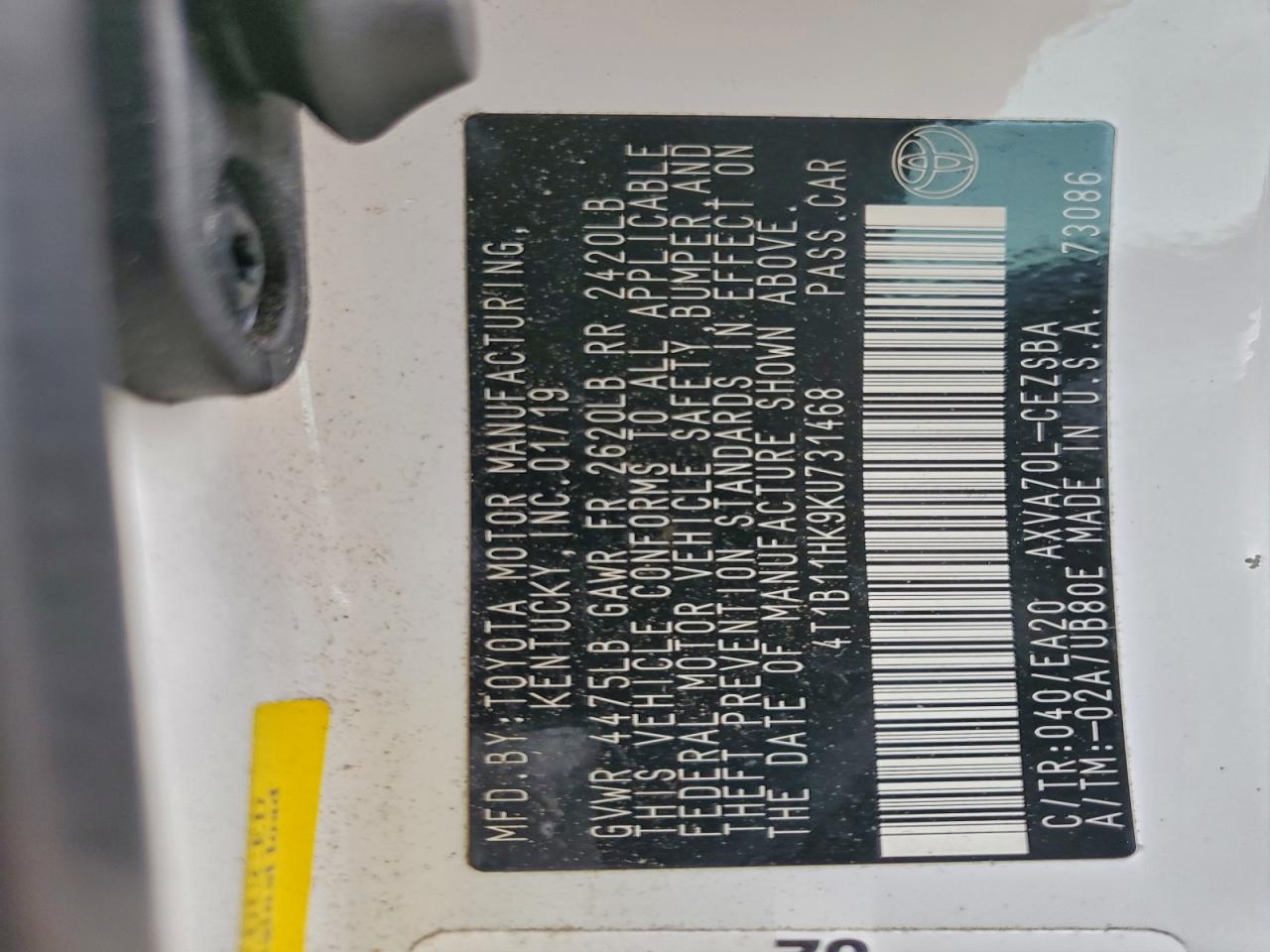 2019 TOYOTA CAMRY L photo 23
