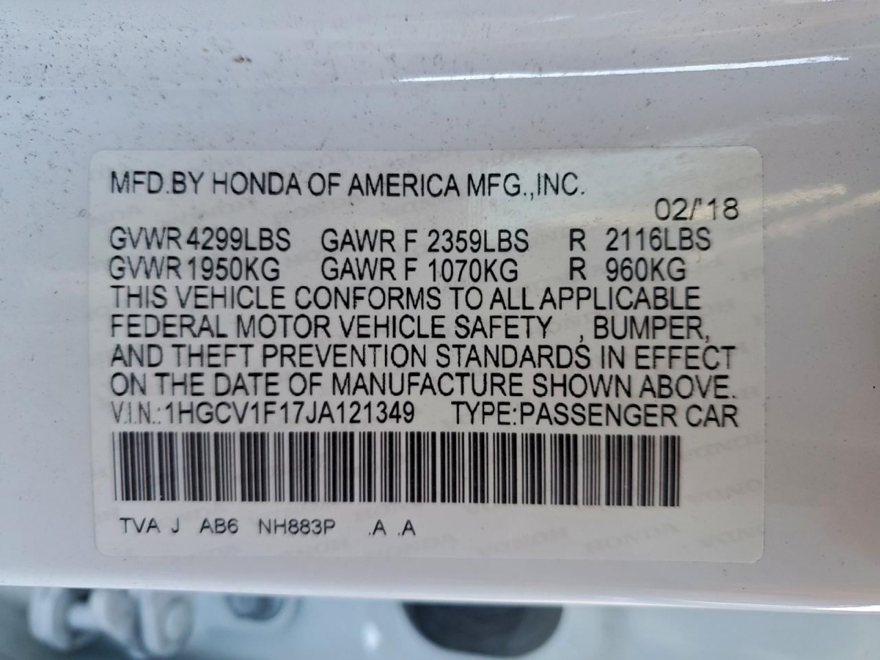 2018 HONDA ACCORD LX photo 12