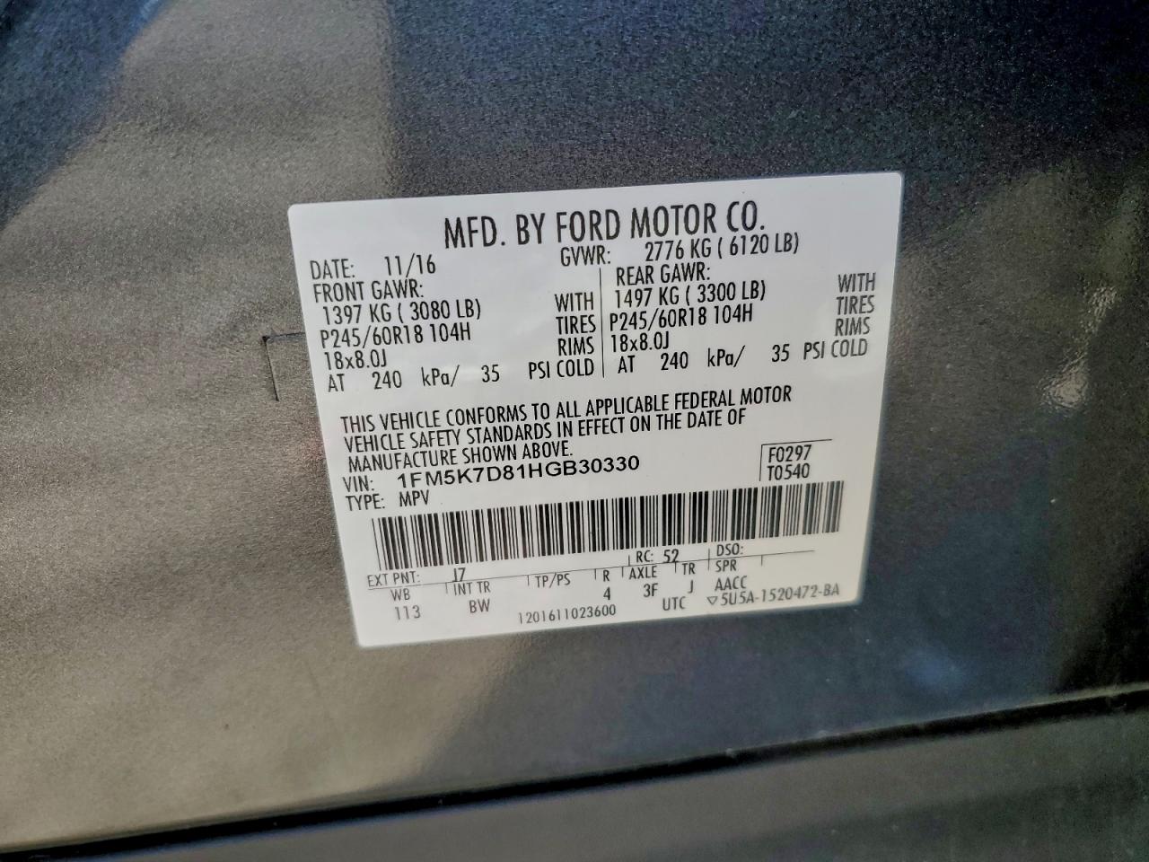 2017 FORD EXPLORER XLT photo 25