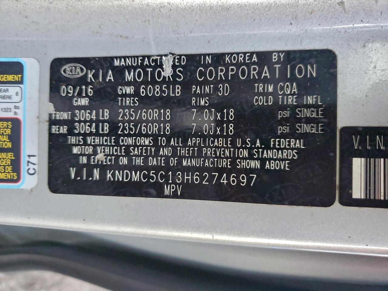 2017 KIA SEDONA EX photo 13