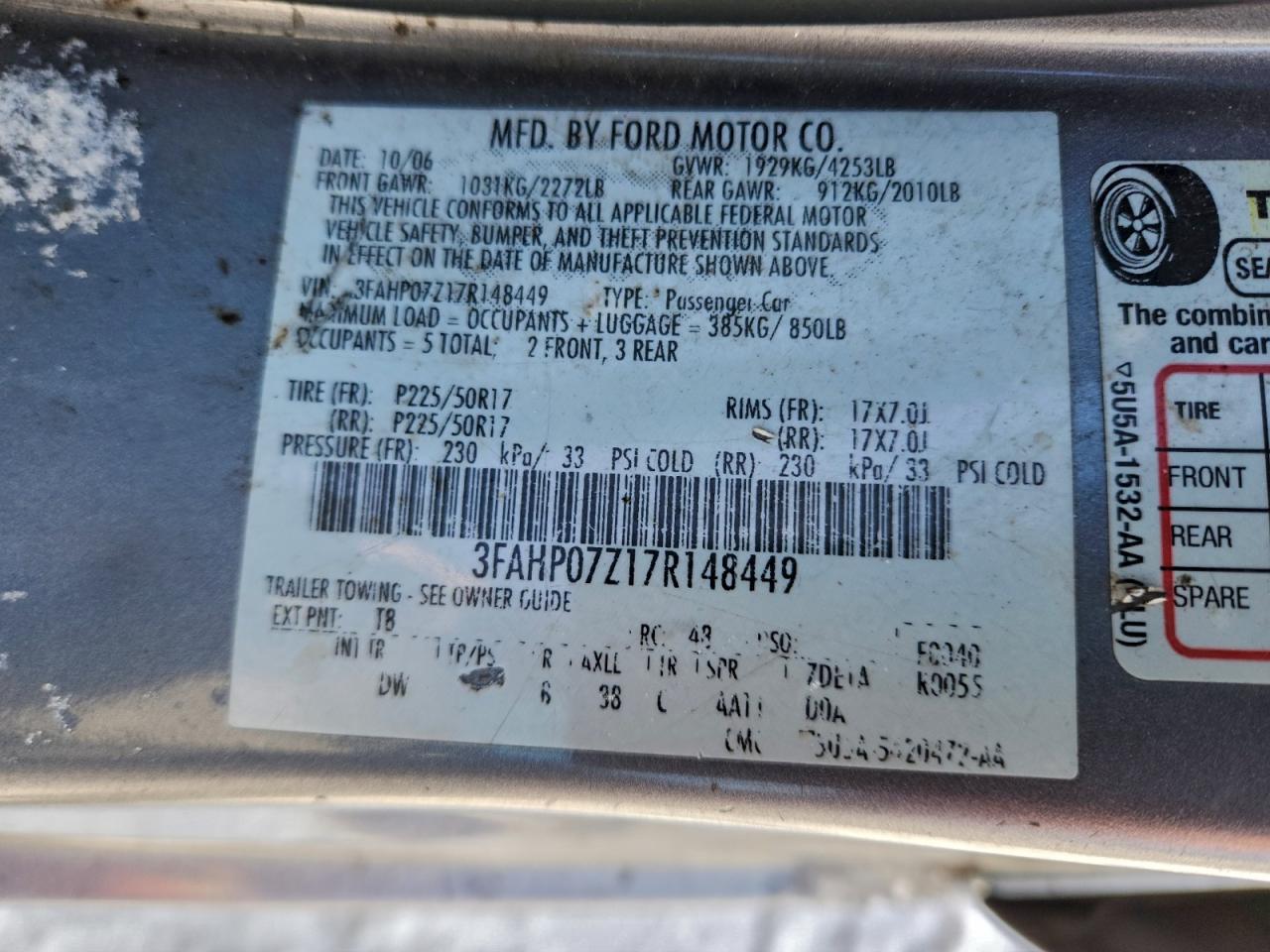 2007 FORD FUSION SE photo 12
