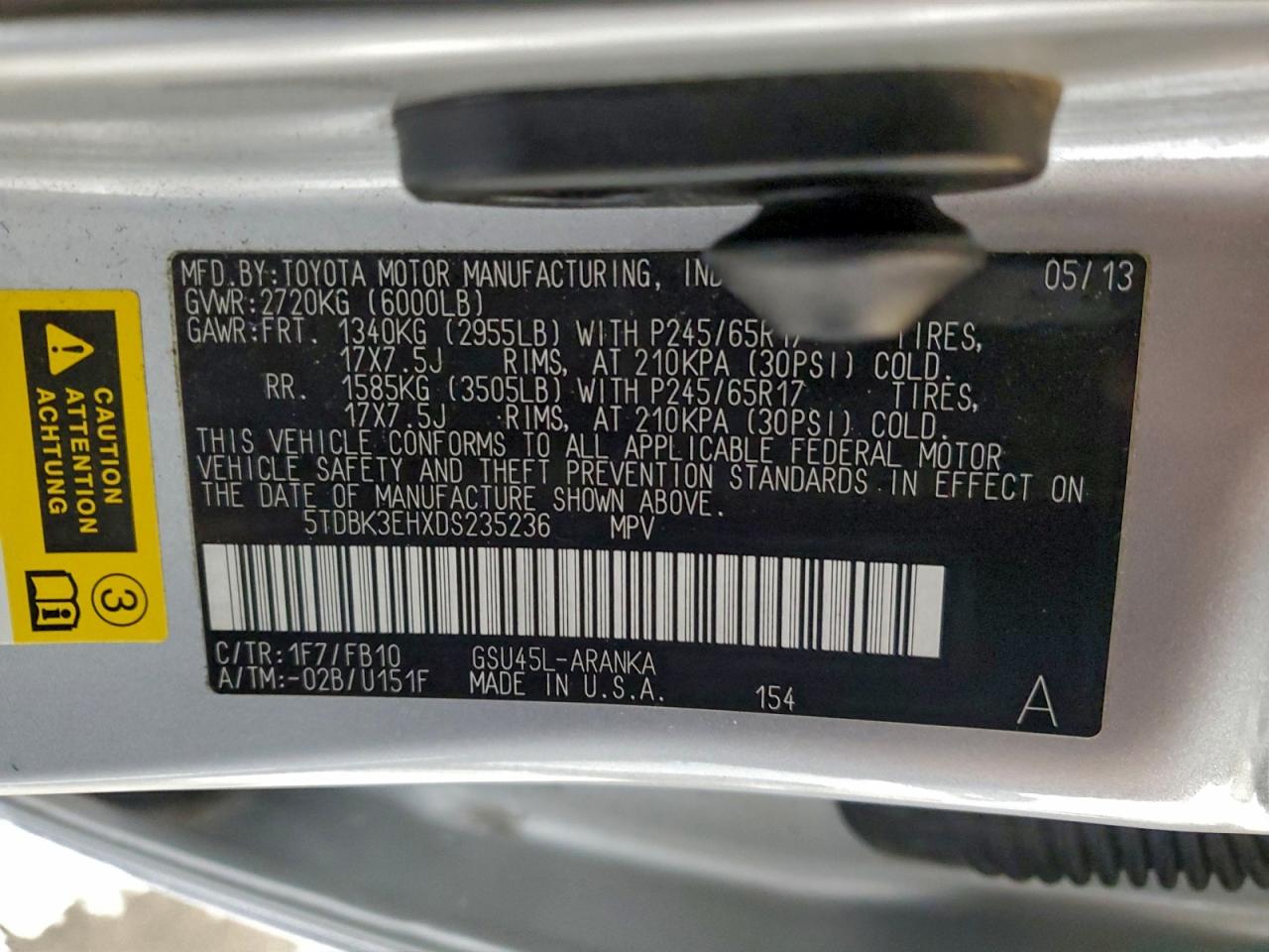 2013 TOYOTA HIGHLANDER BASE photo 12