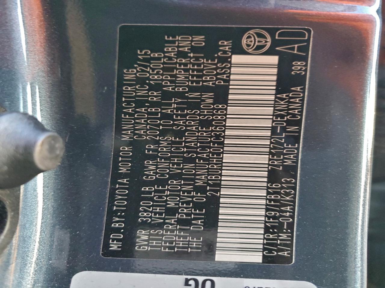 2015 TOYOTA COROLLA L photo 12