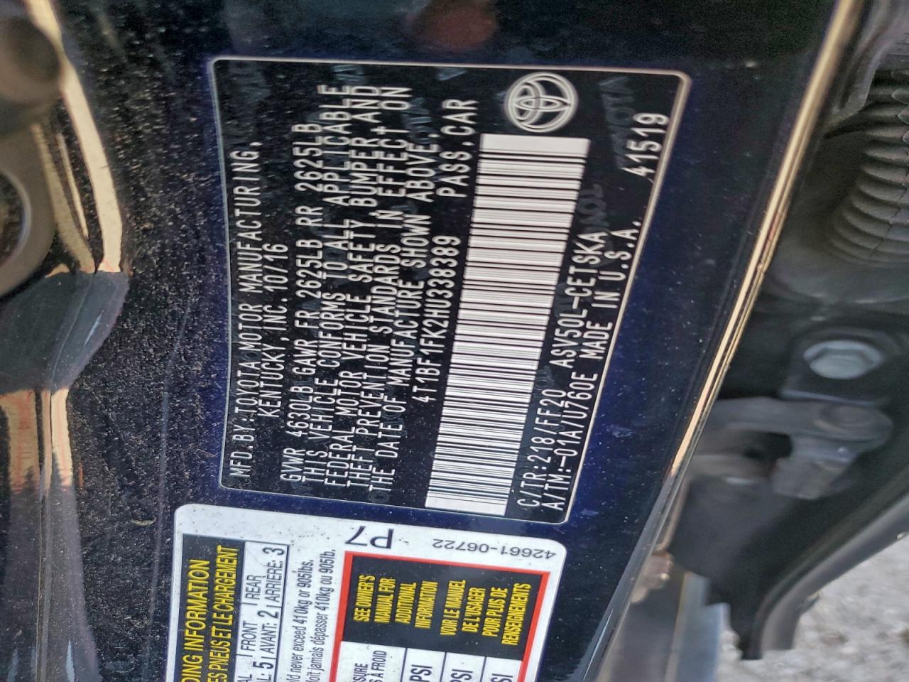 2017 TOYOTA CAMRY LE photo 12