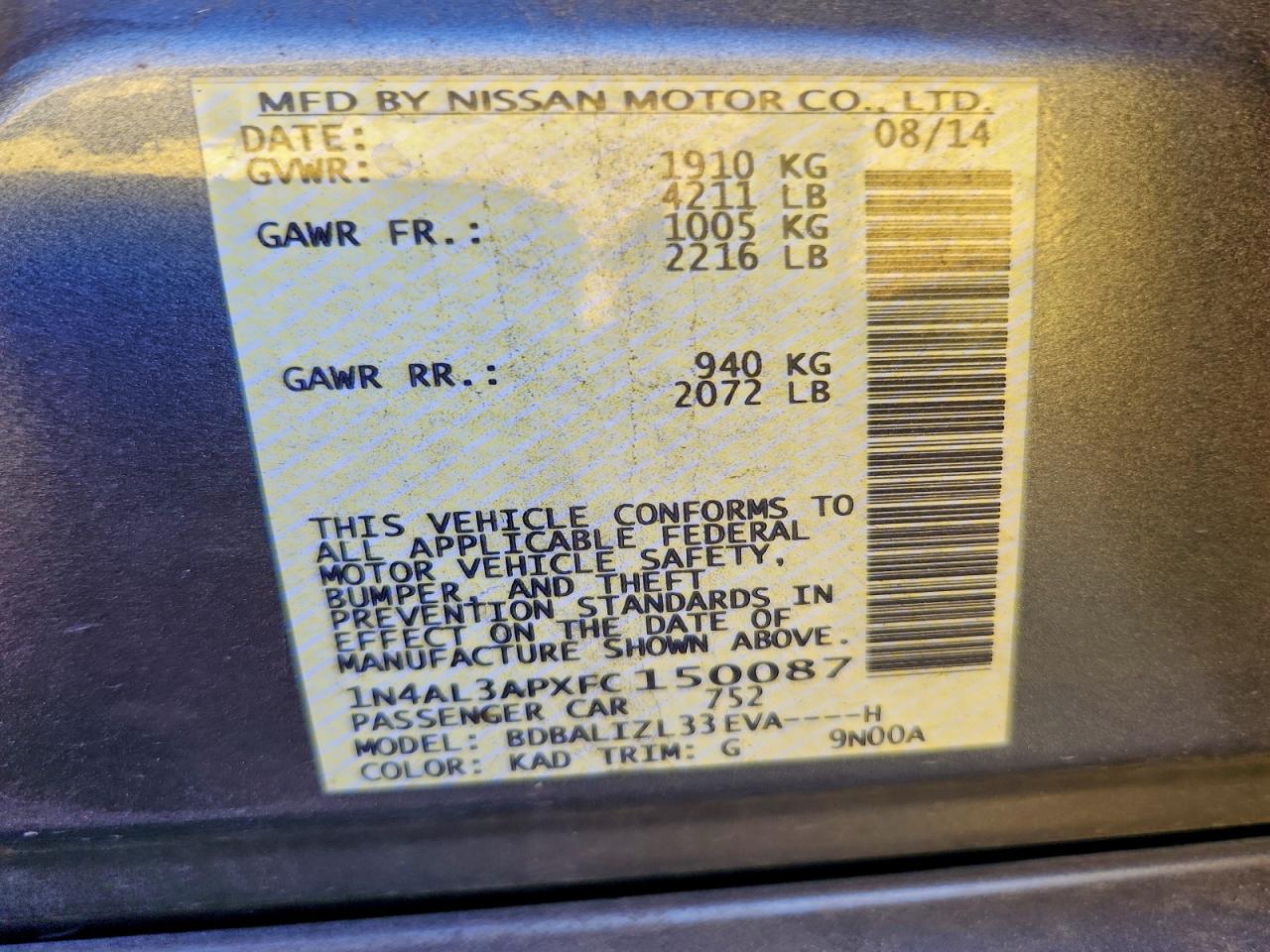 2015 NISSAN ALTIMA 2.5 photo 12