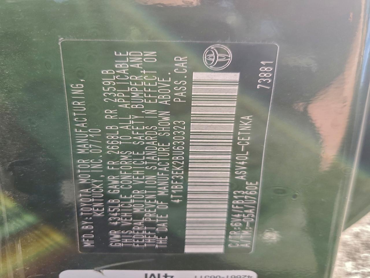 2011 TOYOTA CAMRY BASE photo 12