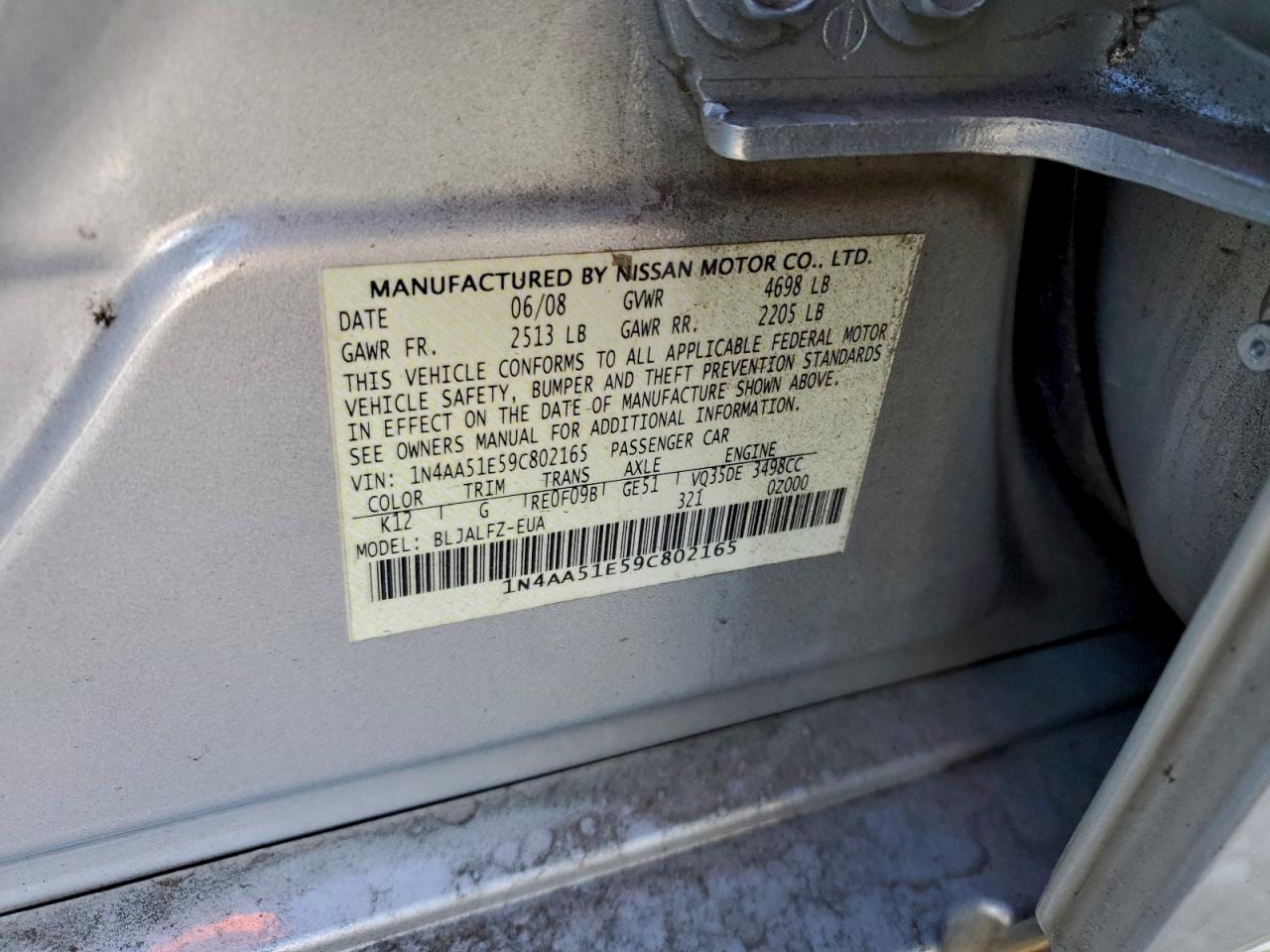 2009 NISSAN MAXIMA S photo 12