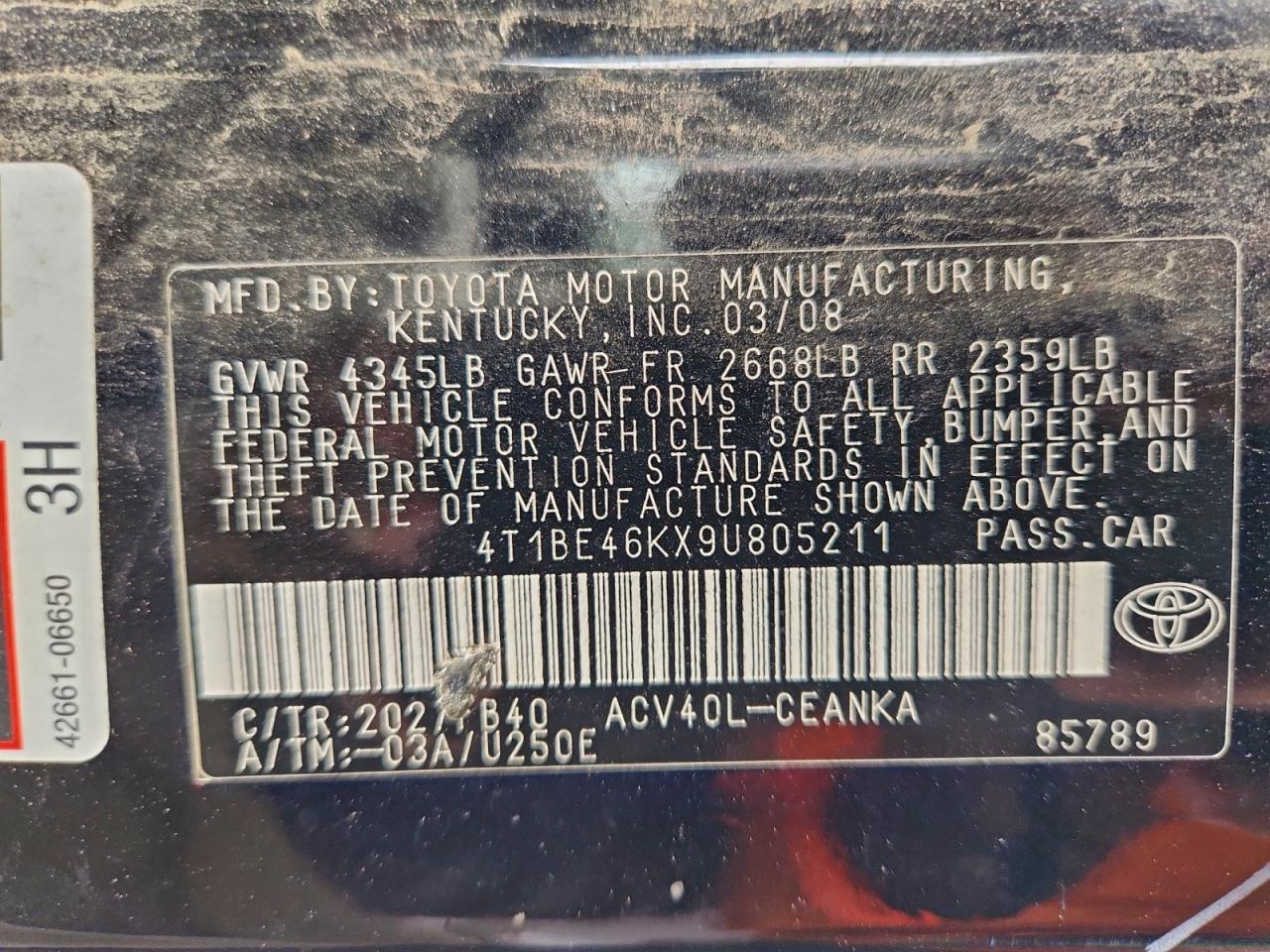 2009 TOYOTA CAMRY BASE photo 12