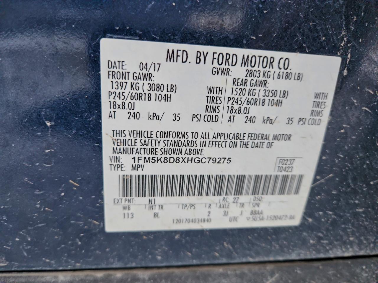 2017 FORD EXPLORER XLT photo 13