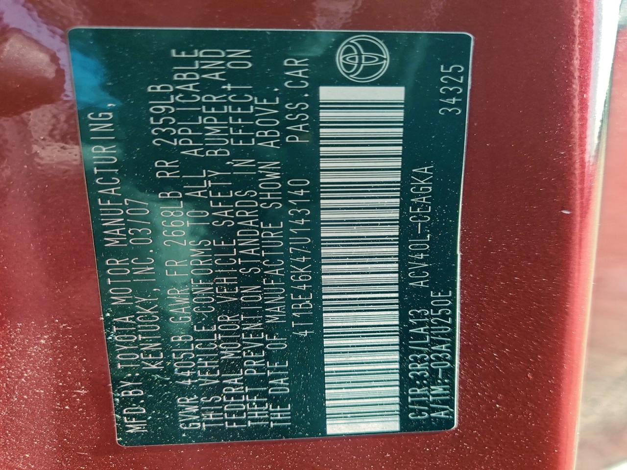 2007 TOYOTA CAMRY CE photo 23