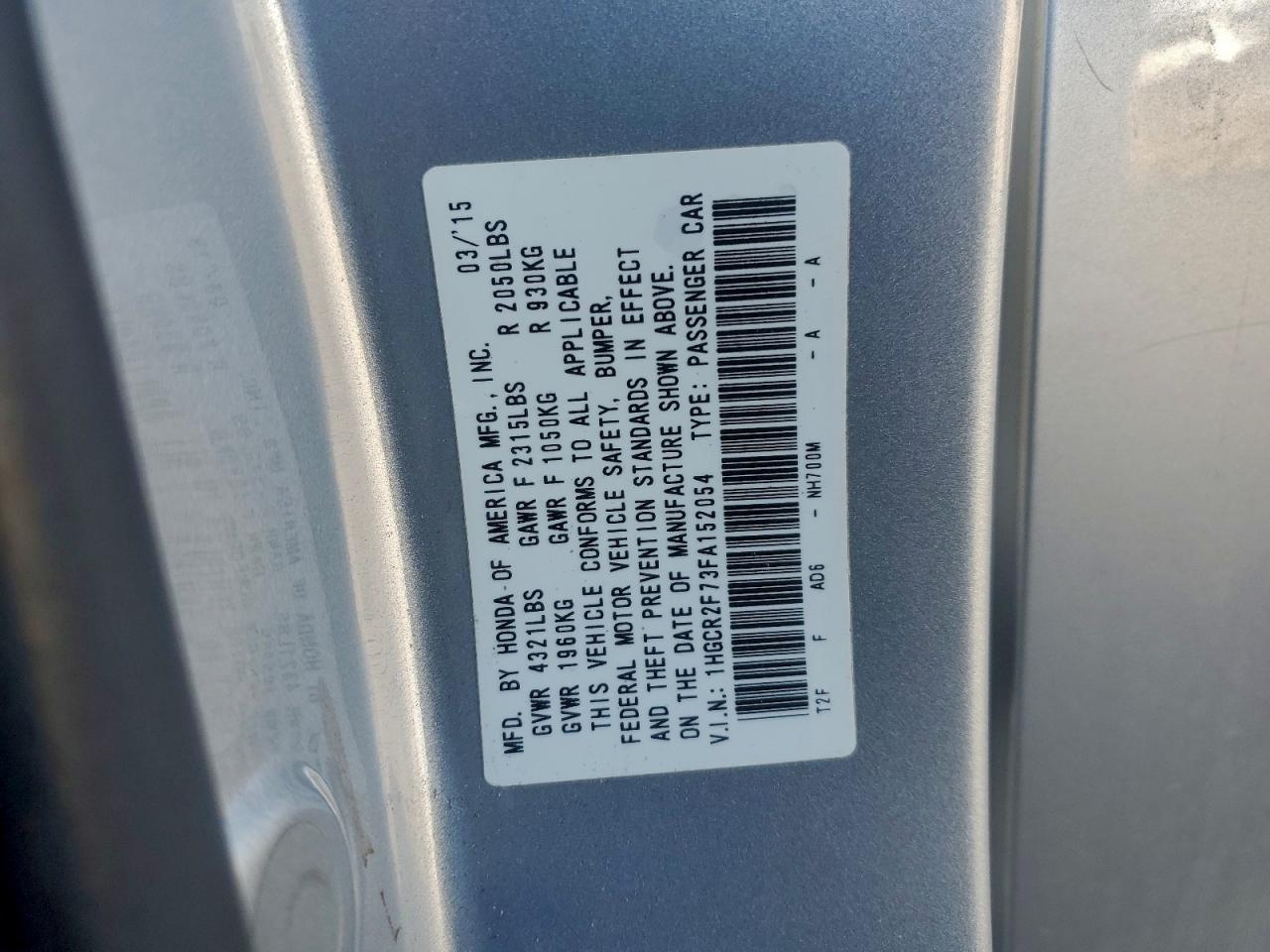 2015 HONDA ACCORD EX photo 12