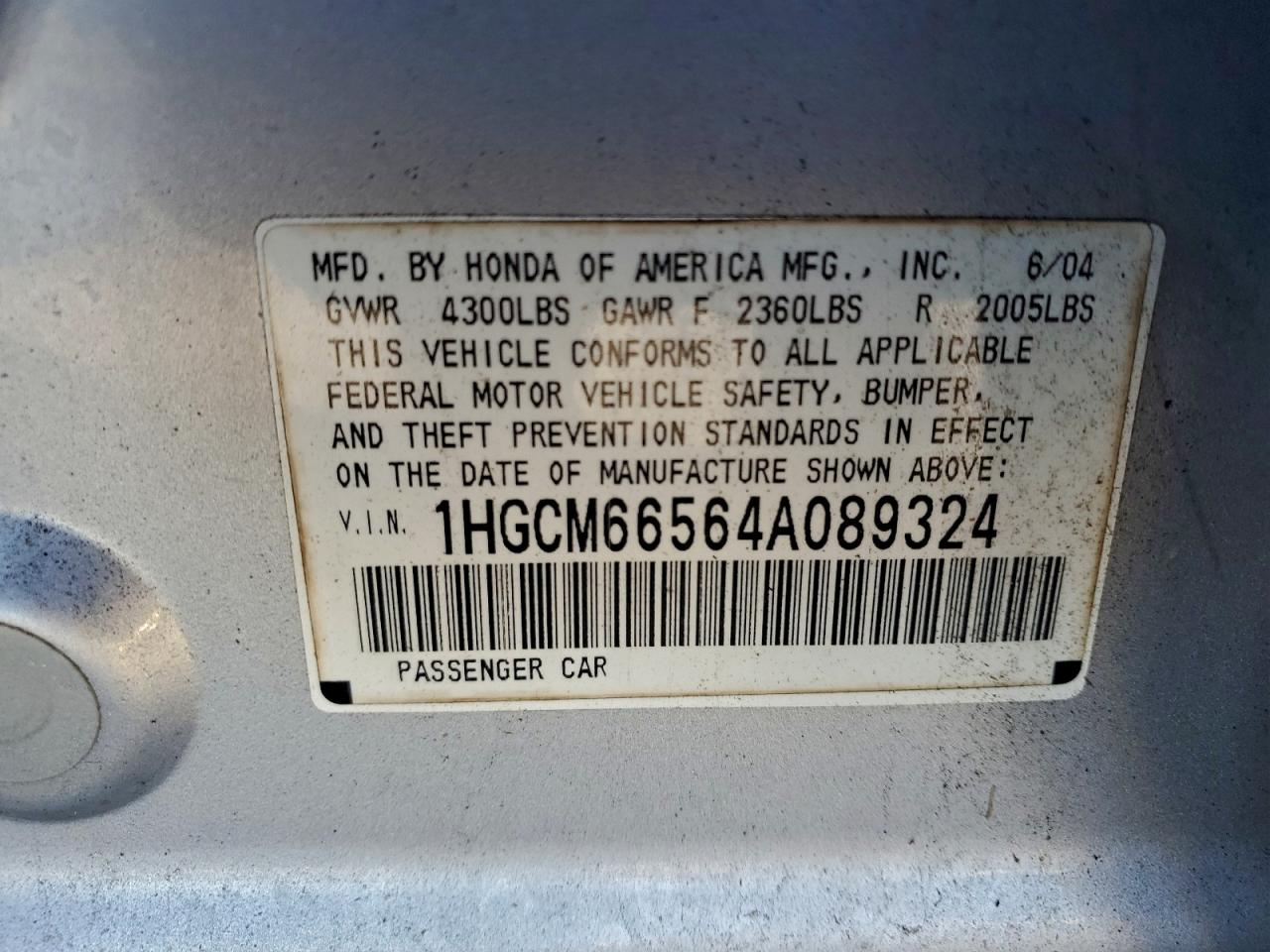2004 HONDA ACCORD EX photo 12