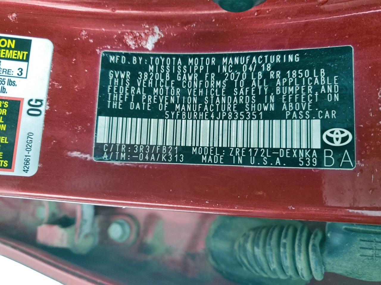 2018 TOYOTA COROLLA L photo 12