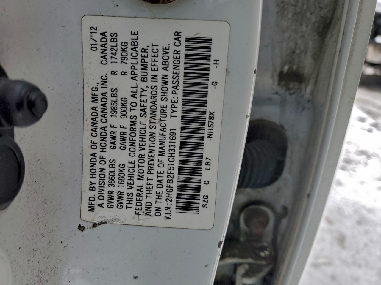 2012 HONDA CIVIC LX photo 12