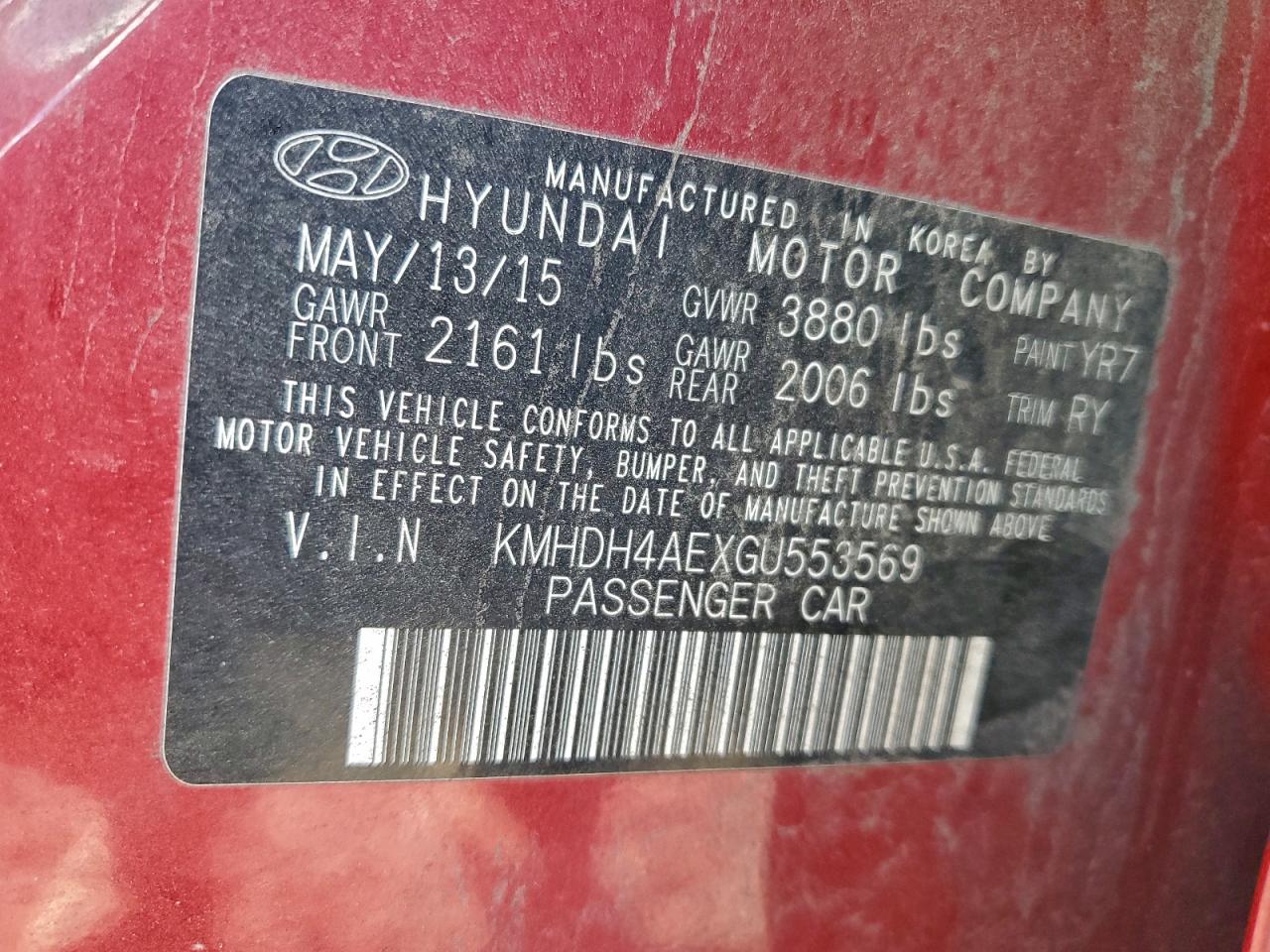 2016 HYUNDAI ELANTRA SE photo 12