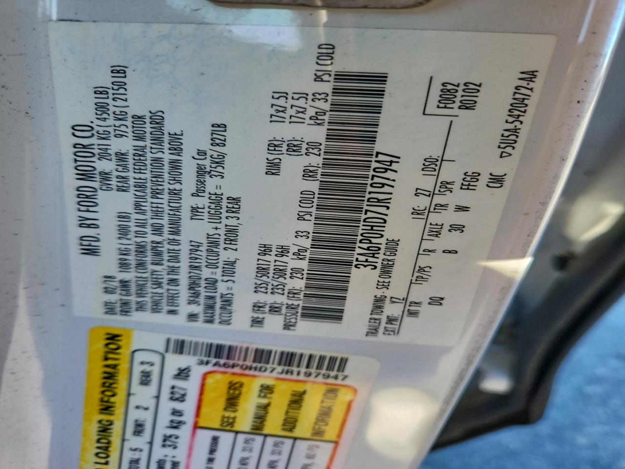 2018 FORD FUSION photo 12