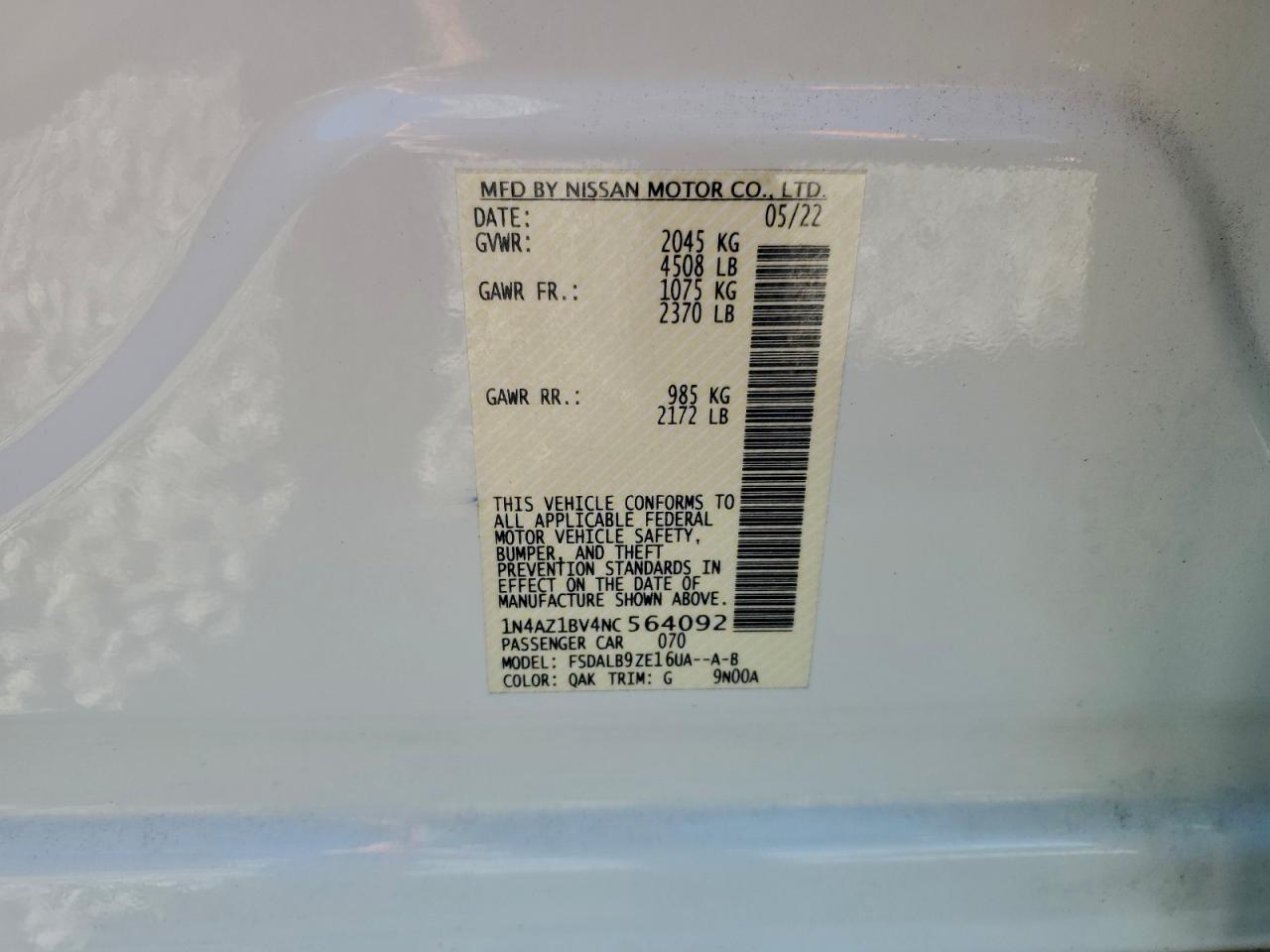 2022 NISSAN LEAF S photo 12