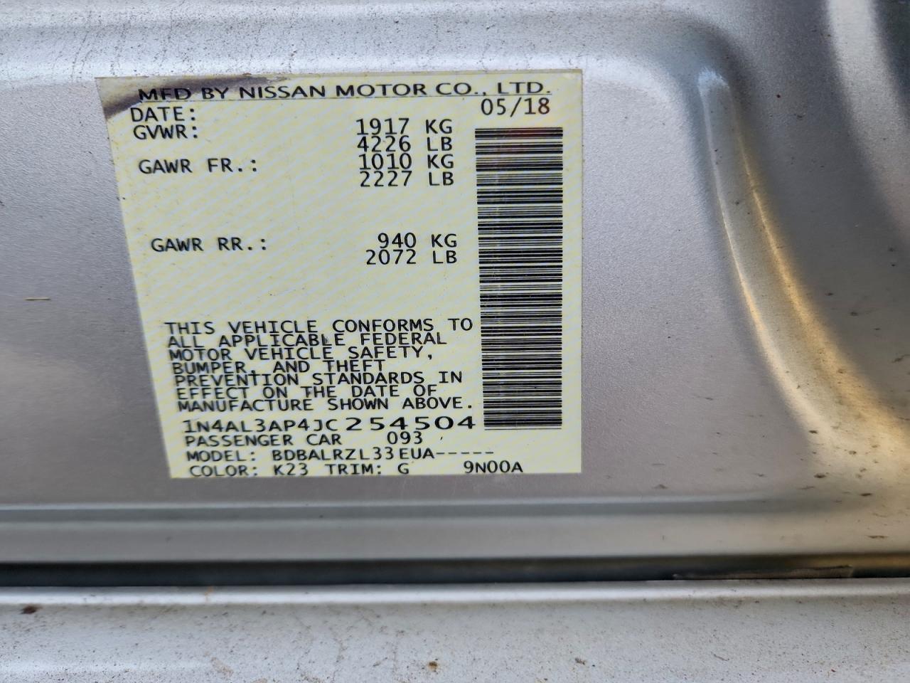 2018 NISSAN ALTIMA 2.5 photo 13