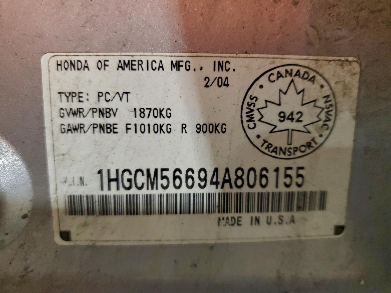 2004 HONDA ACCORD EX photo 12