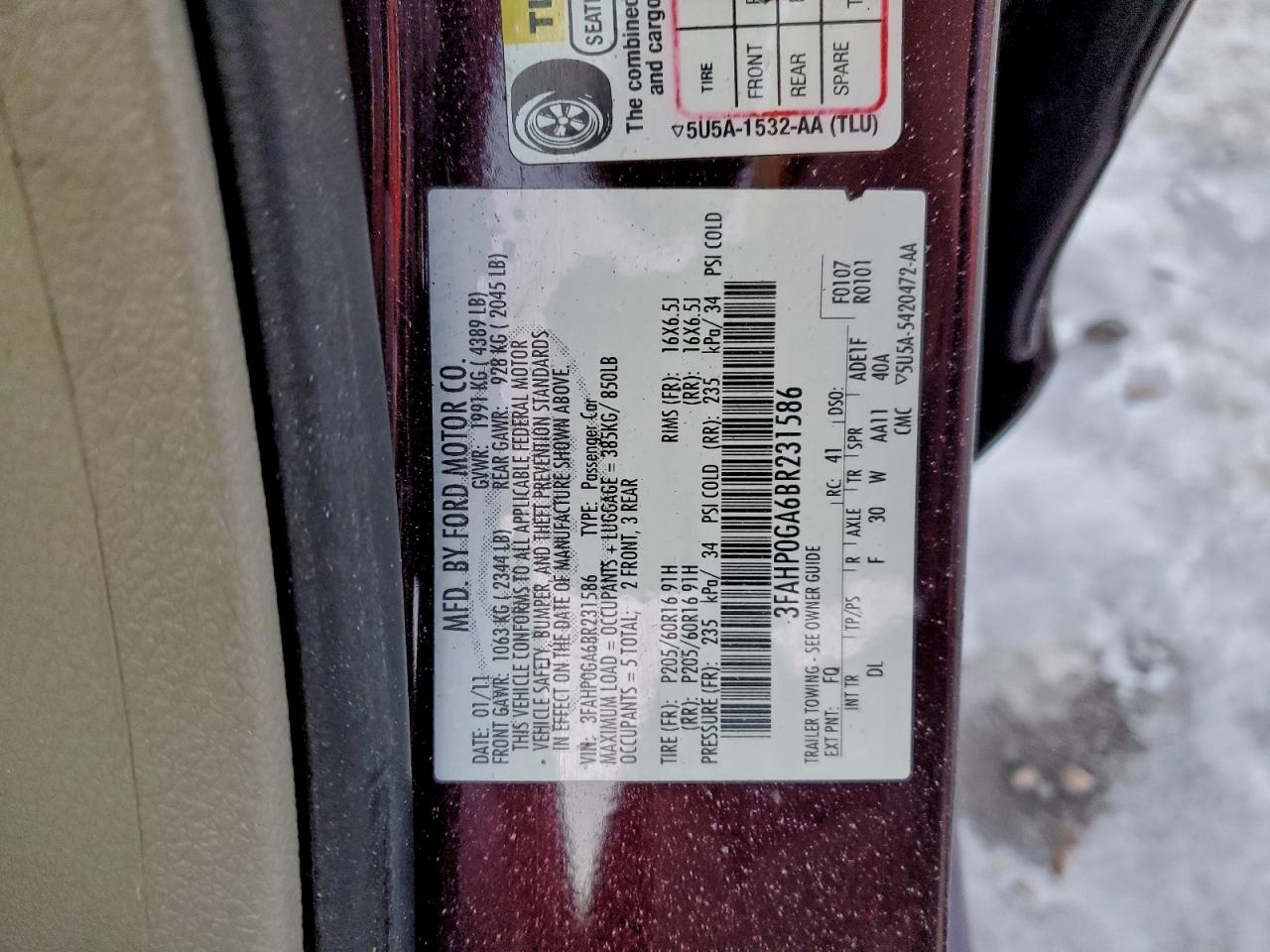 2011 FORD FUSION S photo 12