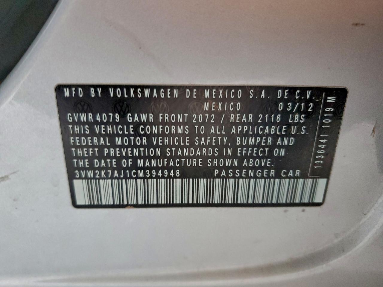2012 VOLKSWAGEN JETTA BASE photo 12