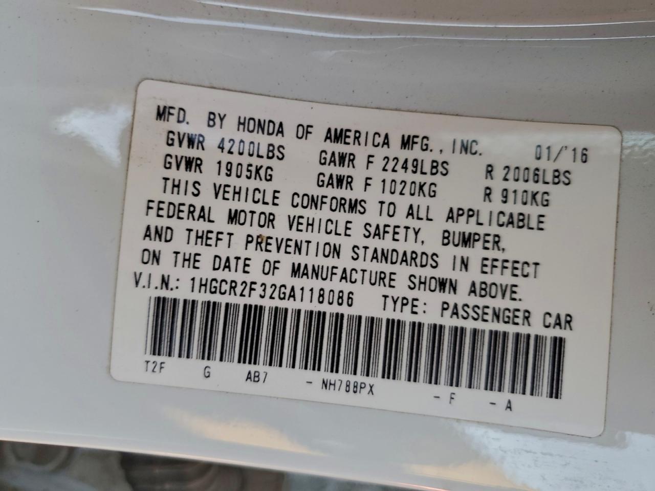 2016 HONDA ACCORD LX photo 13