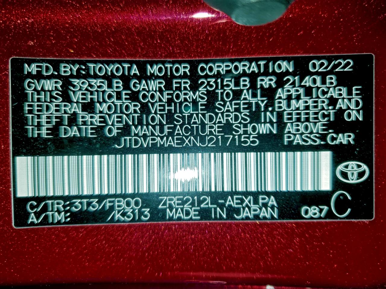 2022 TOYOTA COROLLA LE photo 12