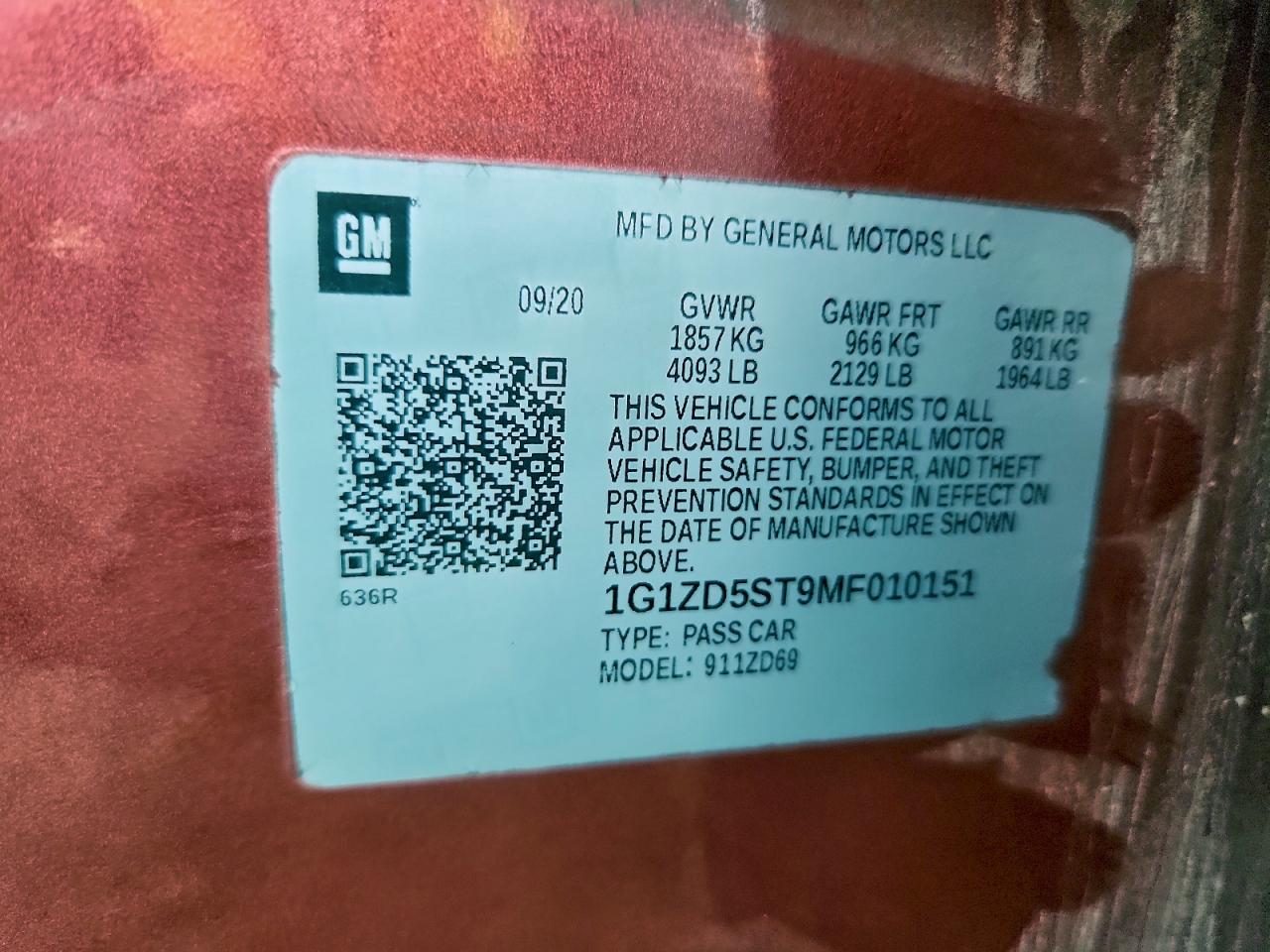 2021 CHEVROLET MALIBU LT photo 12
