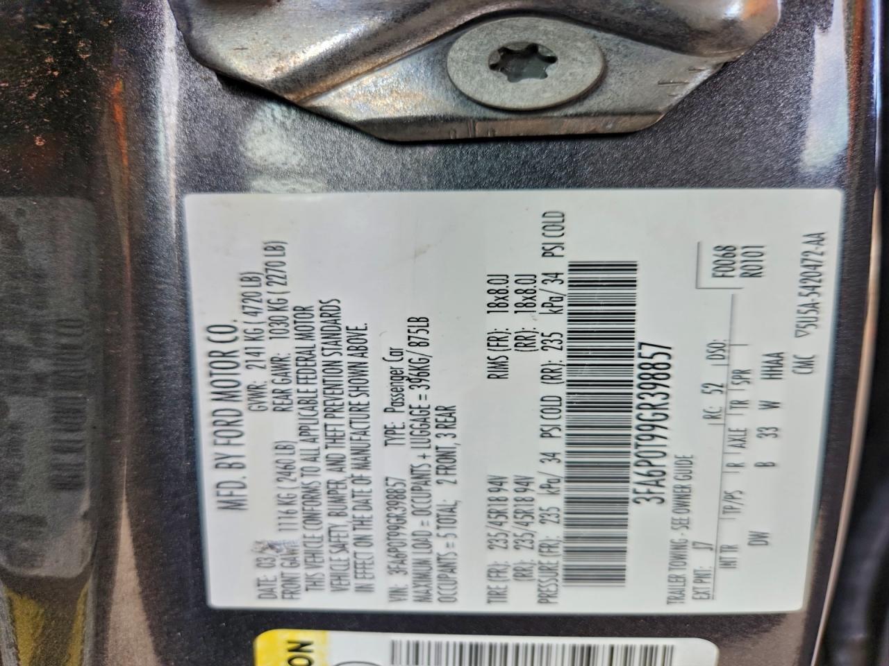 2016 FORD FUSION SE photo 13