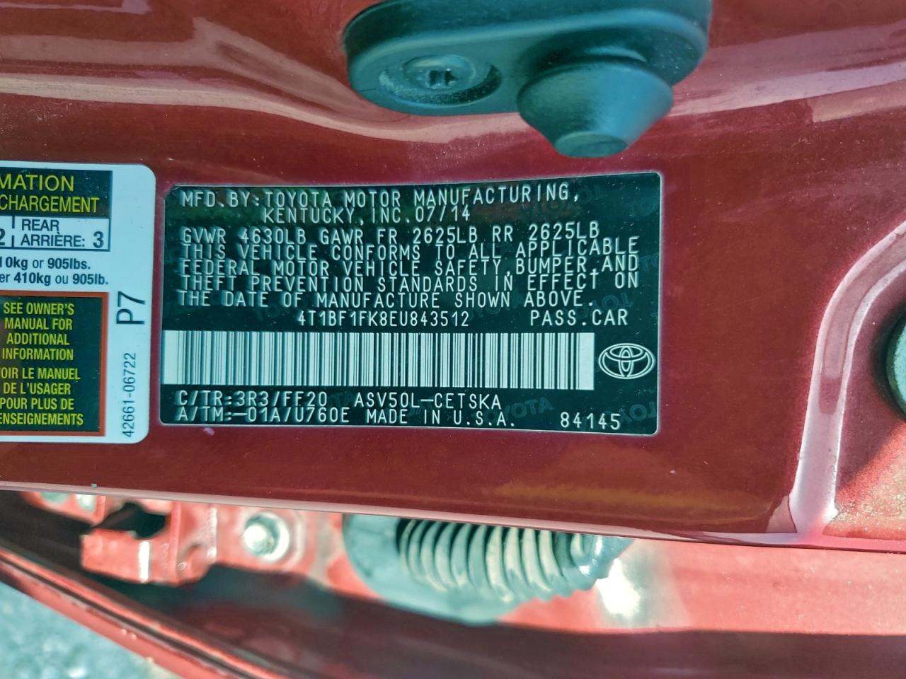 2014 TOYOTA CAMRY L photo 12