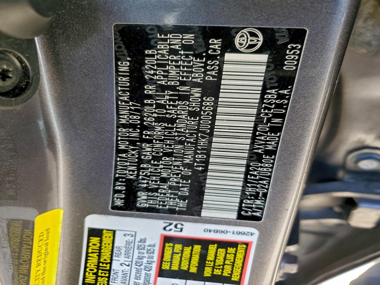 2018 TOYOTA CAMRY photo 12