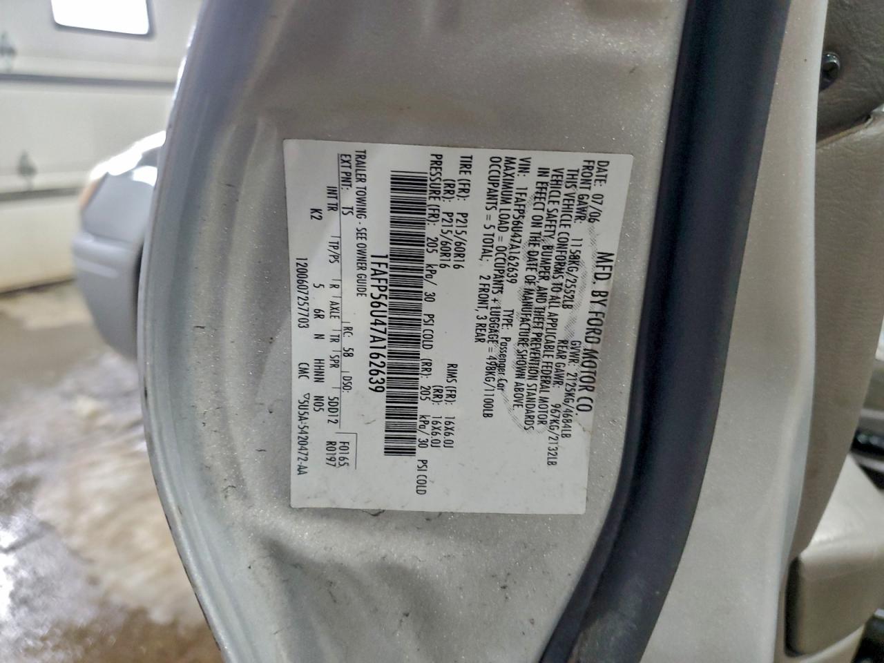 2007 FORD TAURUS SEL photo 12