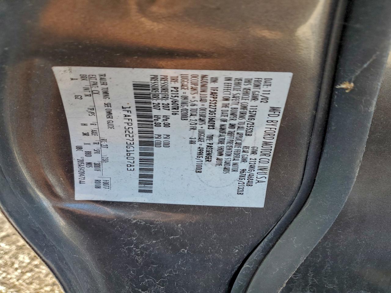 2003 FORD TAURUS LX photo 12